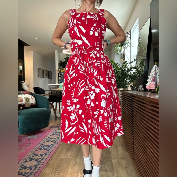 1960’s Lanz Patterned Dress; Vintage Fit and flare Floral MIDI Dress w pockets S - Picture 1 of 13